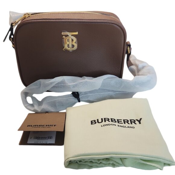 Burberry TB Logo Tan Leather Small Camera Crossbody Shoulder Bag NWTTravel